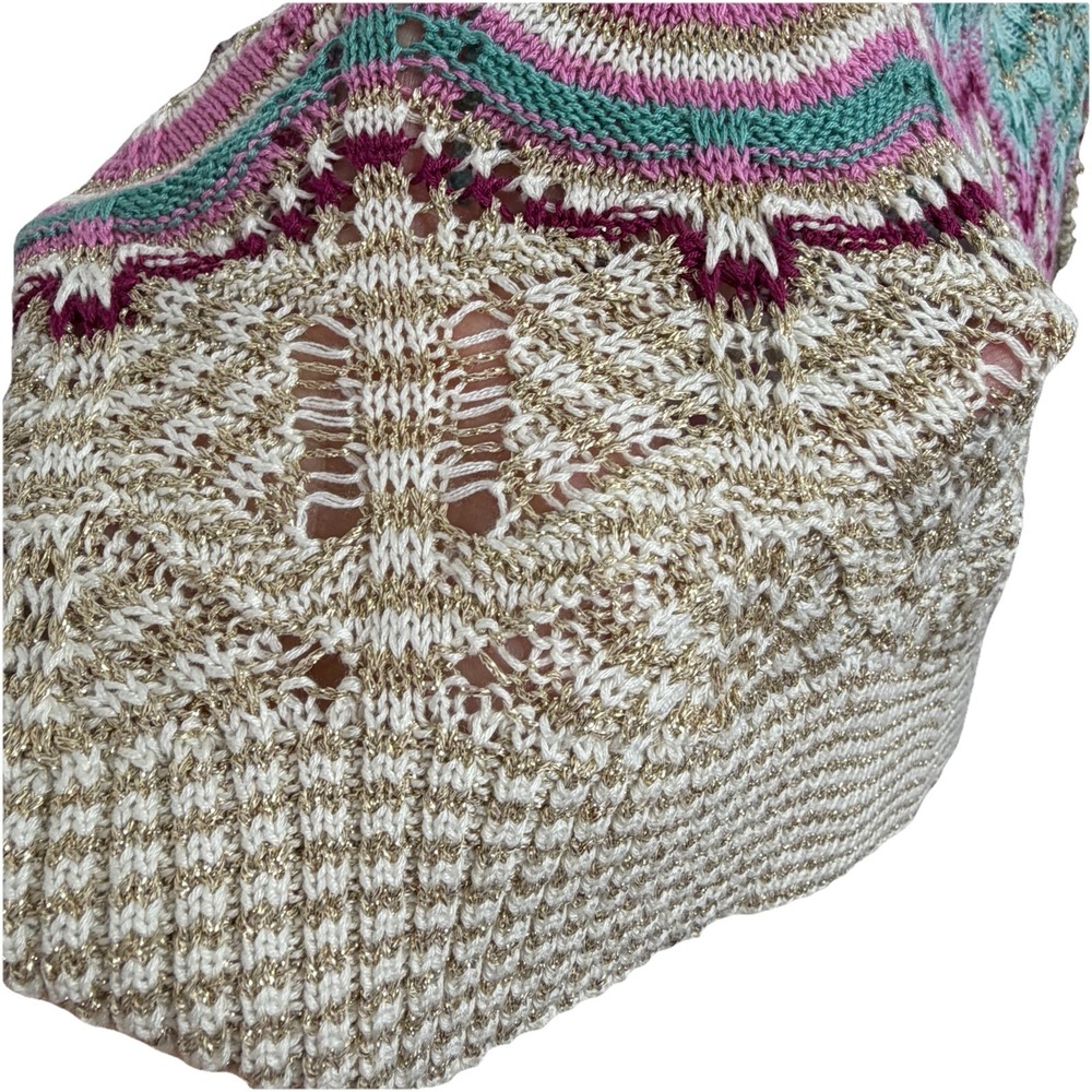 Soft Surroundings Sweater 1X Open Weave Bell Sleeve Boho Knit Tunic Metallic - Picture 8 of 15